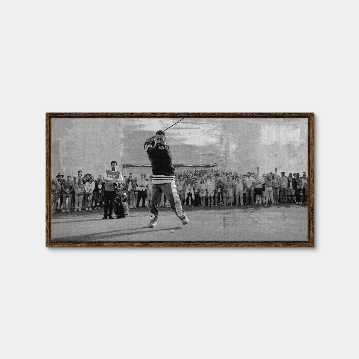 AUTO-MOCKUP WHITE | Happy Gilmore 2 Grayscale | 1 Piece | Walnut Framed Canvas | group=2x1