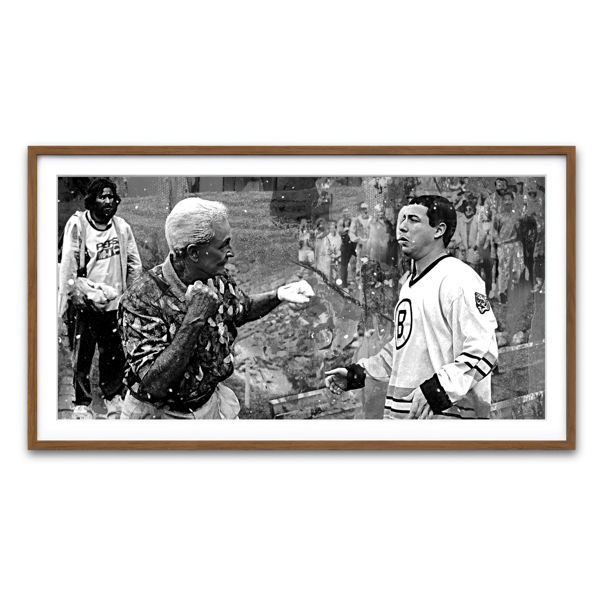 AUTO-MOCKUP WHITE | Happy Gilmore & Bob Barker Grayscale | 1 Piece | Walnut Framed Print | group=2x1