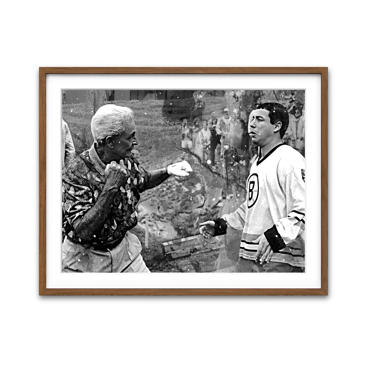 AUTO-MOCKUP WHITE | Happy Gilmore & Bob Barker Grayscale | 1 Piece | Walnut Framed Print | group=4x3