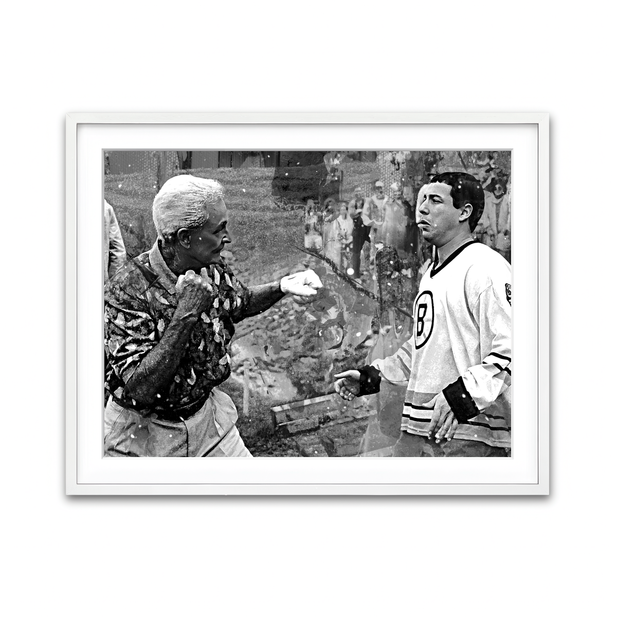 AUTO-MOCKUP WHITE | Happy Gilmore & Bob Barker Grayscale | 1 Piece | White Framed Print | group=4x3
