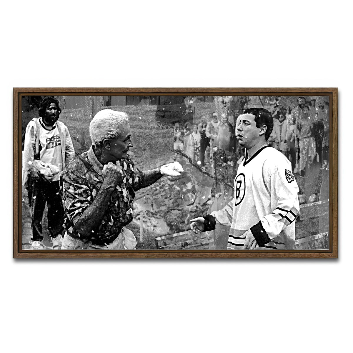 AUTO-MOCKUP WHITE | Happy Gilmore & Bob Barker Grayscale | 1 Piece | Walnut Framed Canvas | group=2x1