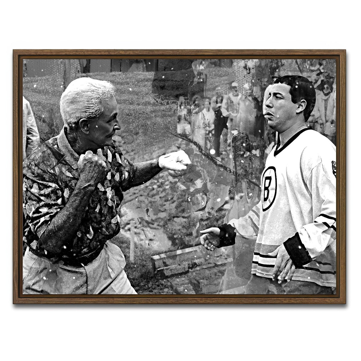 AUTO-MOCKUP WHITE | Happy Gilmore & Bob Barker Grayscale | 1 Piece | Walnut Framed Canvas | group=4x3