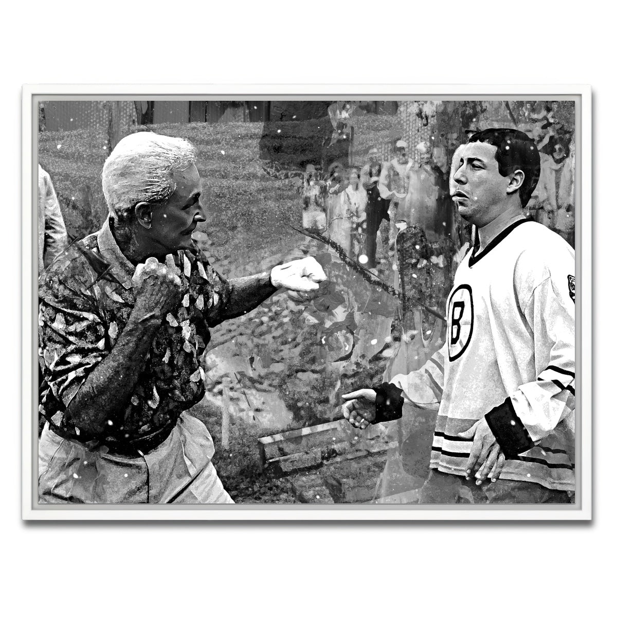 AUTO-MOCKUP WHITE | Happy Gilmore & Bob Barker Grayscale | 1 Piece | White Framed Canvas | group=4x3