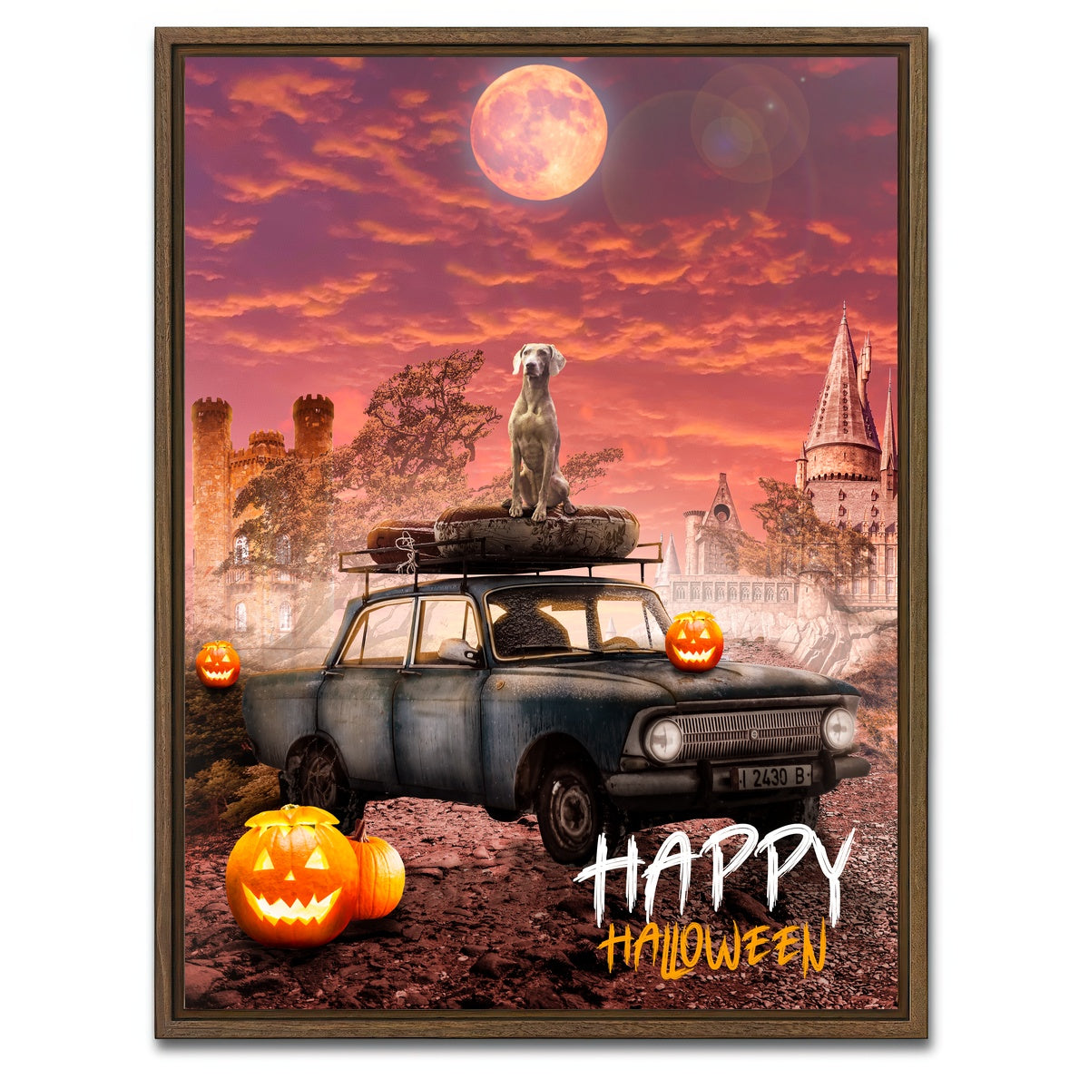 AUTO-MOCKUP WHITE | Happy Halloween | 1 Piece | Walnut Framed Canvas | group=3x4