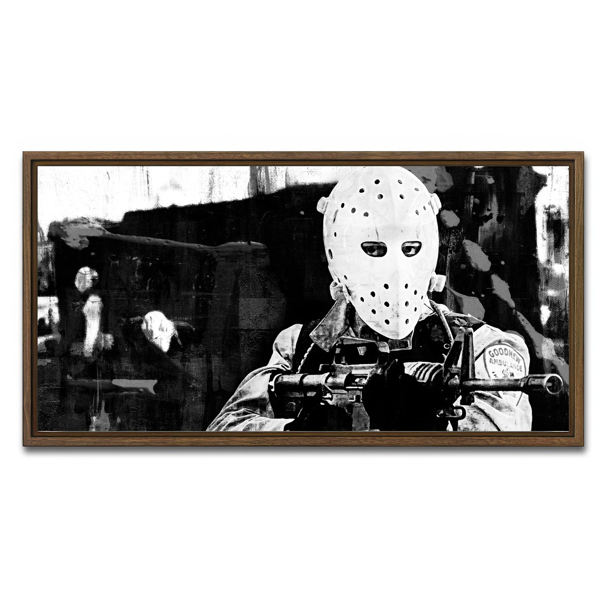 AUTO-MOCKUP WHITE | Heat - The Heist Grayscale | 1 Piece | Walnut Framed Canvas | group=2x1