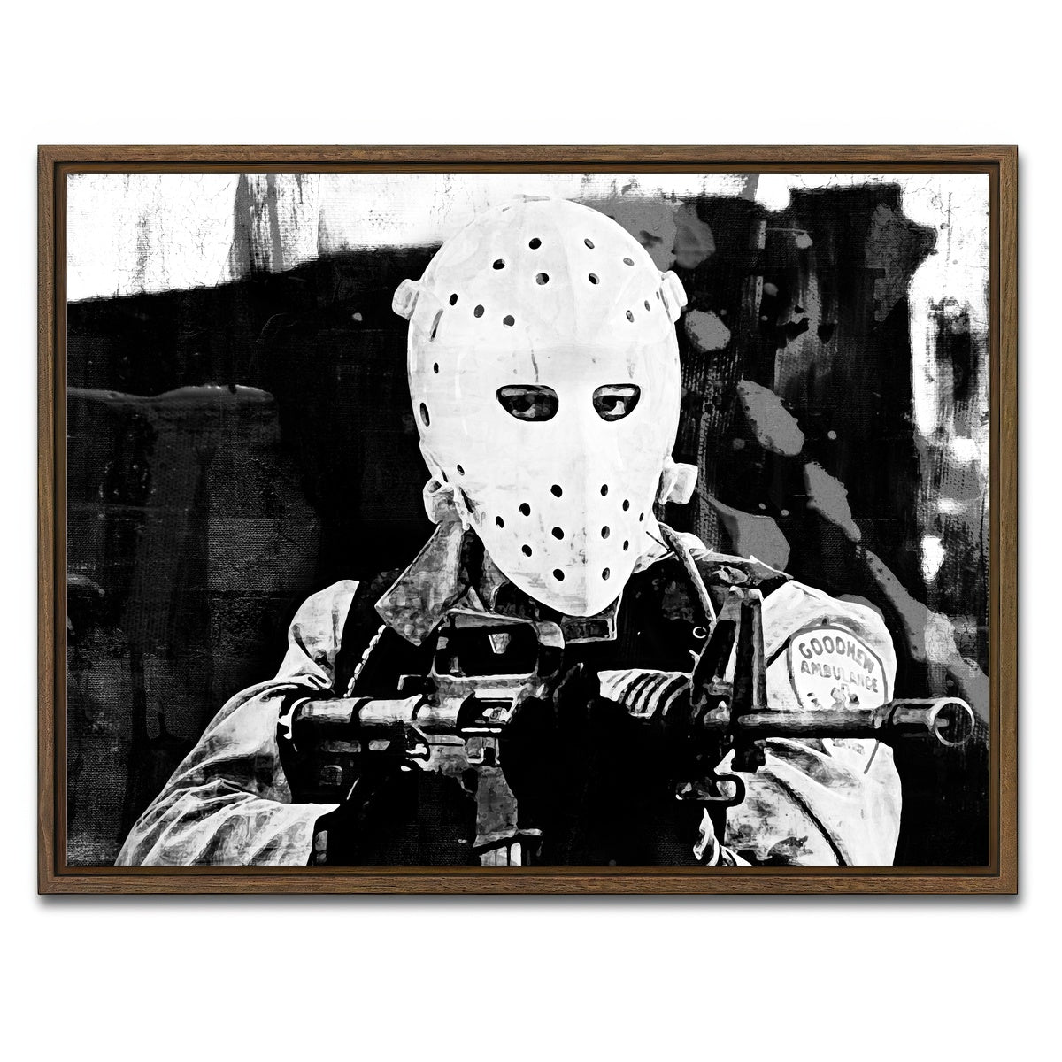 AUTO-MOCKUP WHITE | Heat - The Heist Grayscale | 1 Piece | Walnut Framed Canvas | group=4x3