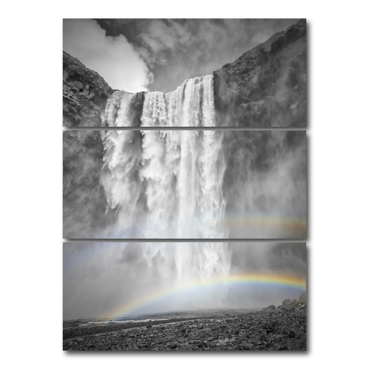 AUTO-MOCKUP WHITE | ICELAND Skogafoss double rainbow | 3 Piece | Gallery Wrap Canvas | group=8x18_stacked