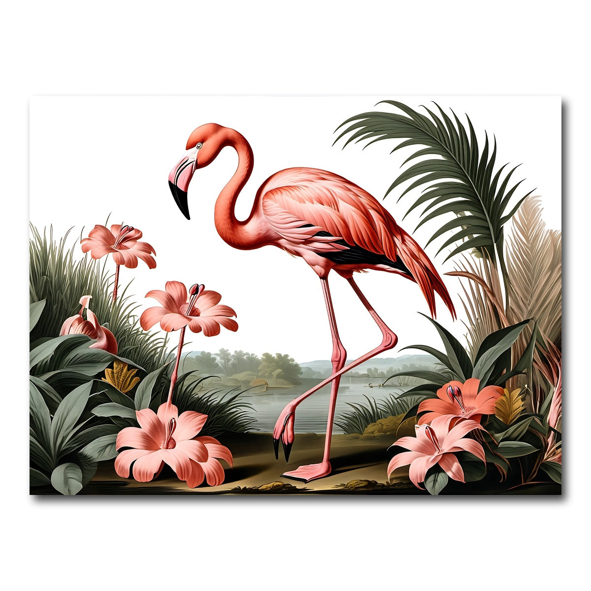 AUTO-MOCKUP WHITE | JJ Audubon's Style Flamingo | 1 Piece | Gallery Wrap Canvas | group=4x3