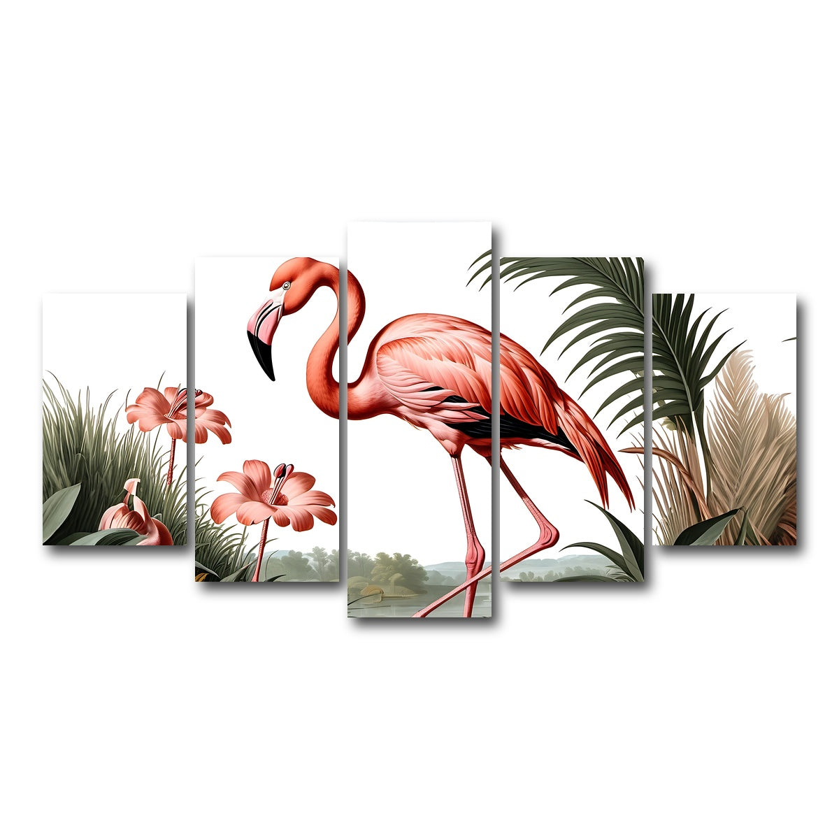 AUTO-MOCKUP WHITE | JJ Audubon's Style Flamingo | 5 Piece | Gallery Wrap Canvas | group=5_normal