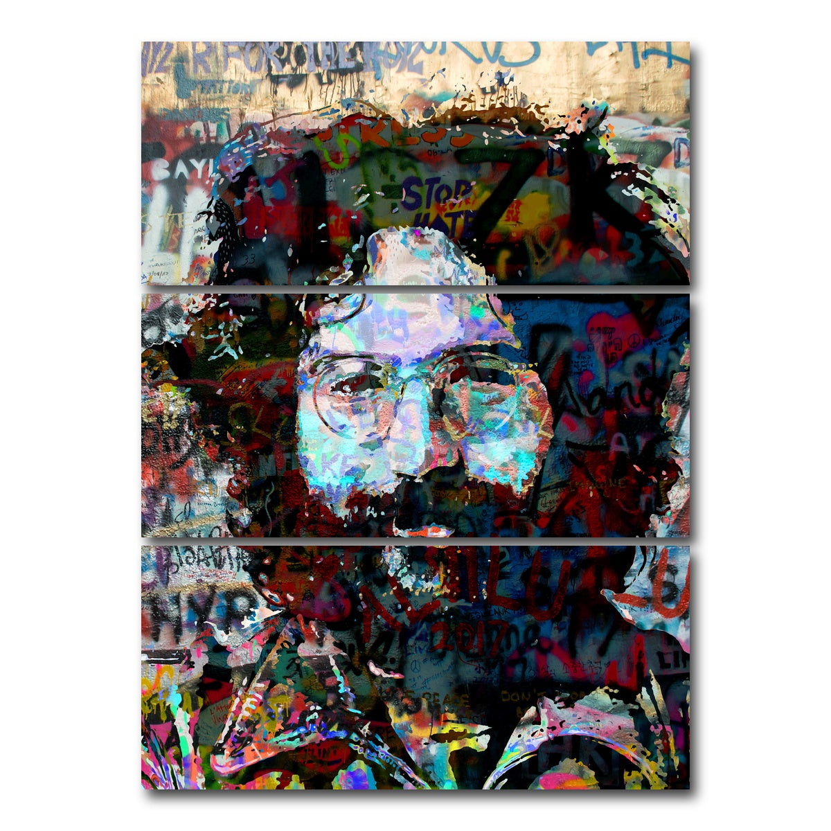 AUTO-MOCKUP WHITE | Jerry Garcia Heavy Graffiti | 3 Piece | Gallery Wrap Canvas | group=8x18_stacked