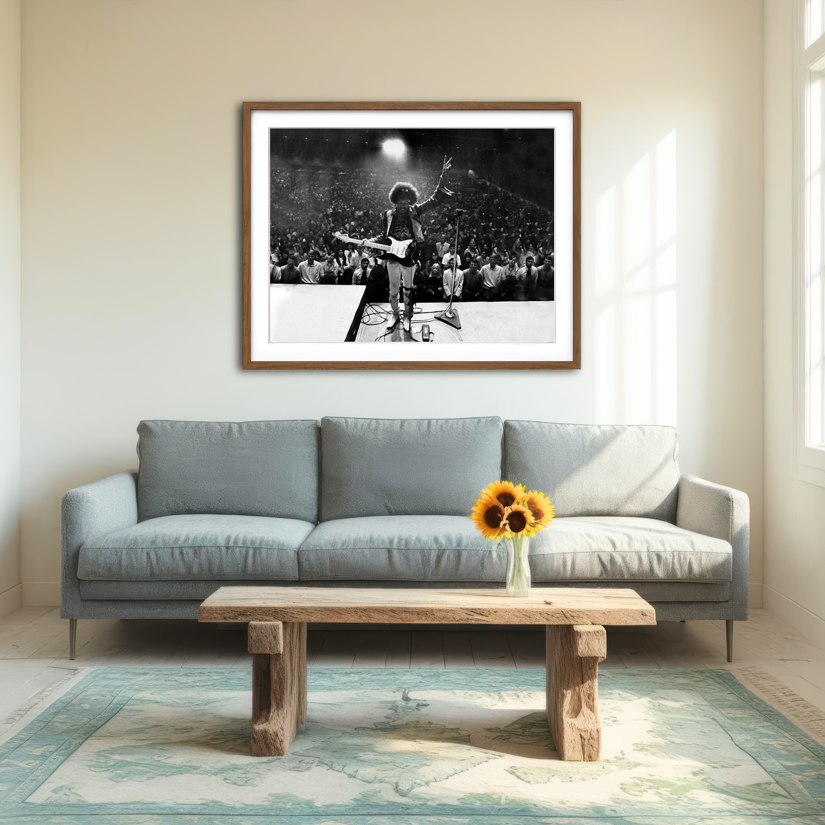 AUTO-MOCKUP ROOM | Jimi Hendrix Black and White Wall Art