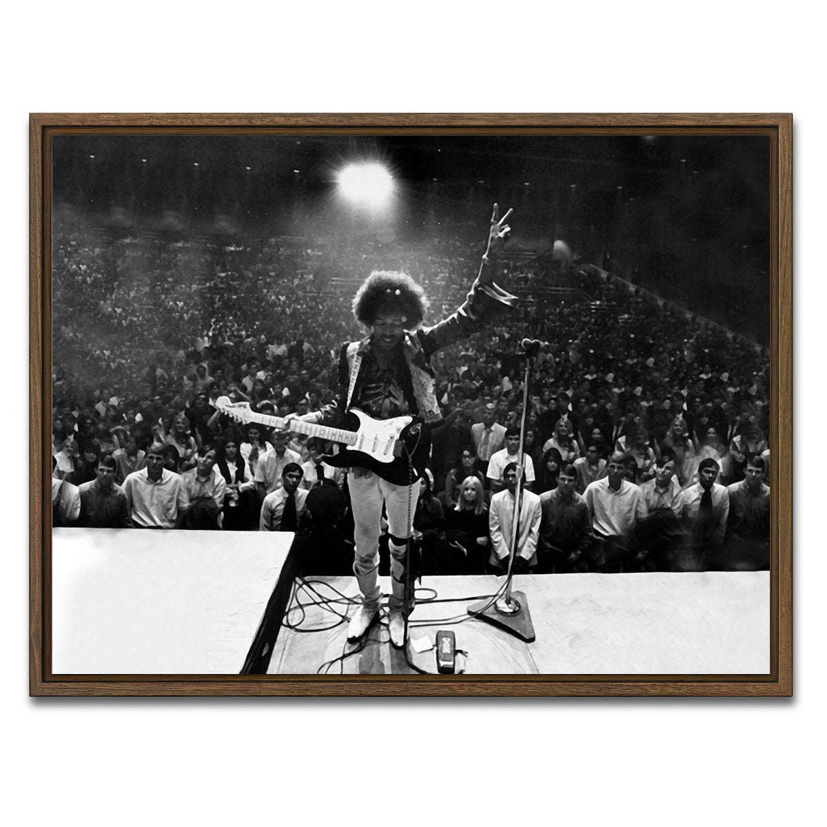 AUTO-MOCKUP WHITE | Jimi Hendrix Black and White | 1 Piece | Walnut Framed Canvas | group=4x3