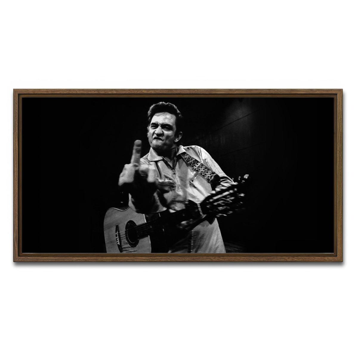 AUTO-MOCKUP WHITE | Johnny Cash Flip Off | 1 Piece | Walnut Framed Canvas | group=2x1