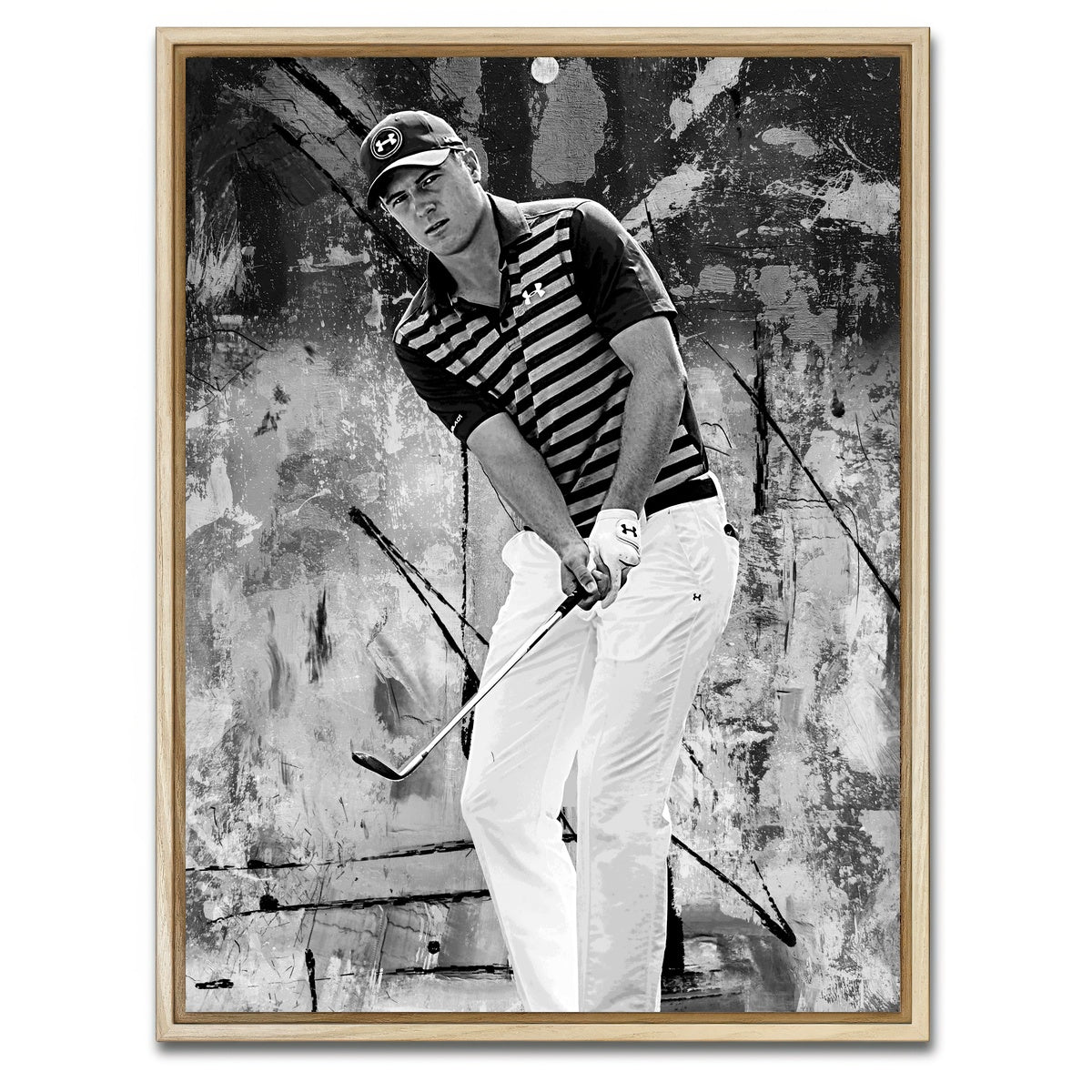 AUTO-MOCKUP WHITE | Jordan Spieth Grayscale | 1 Piece | Natural Framed Canvas | group=3x4