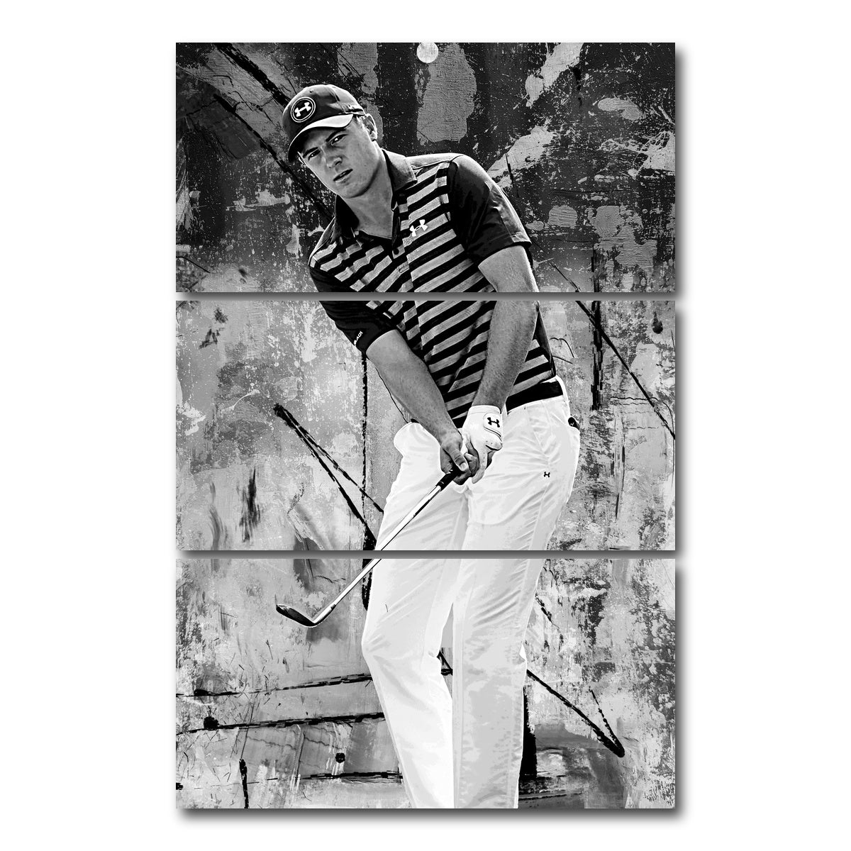 AUTO-MOCKUP WHITE | Jordan Spieth Grayscale | 3 Piece | Gallery Wrap Canvas | group=12x24_stacked
