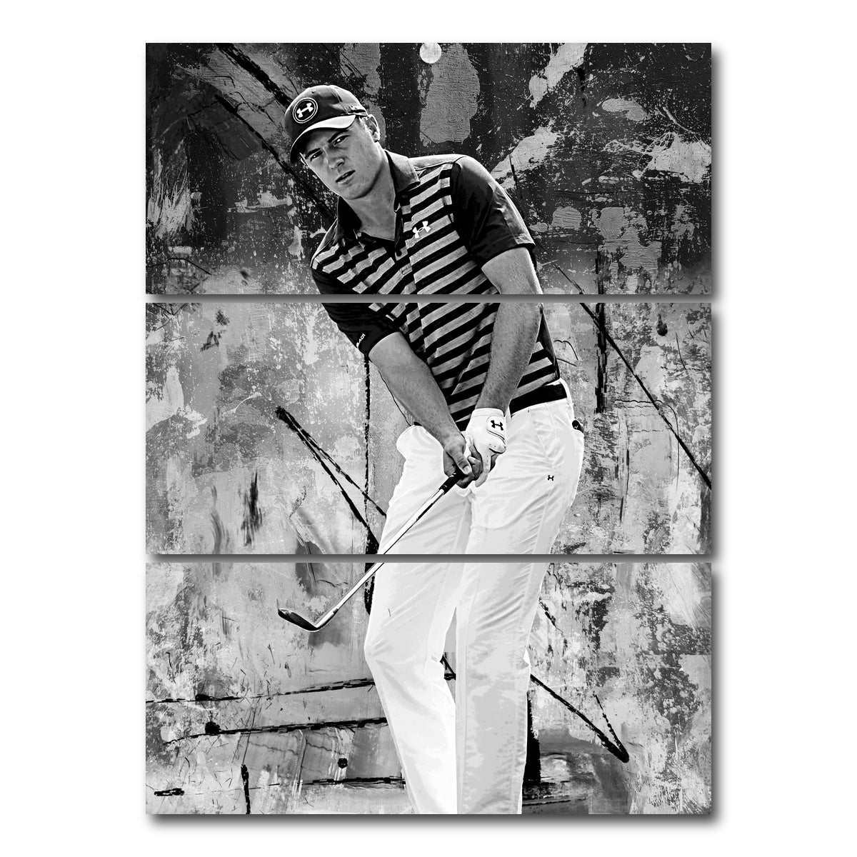 AUTO-MOCKUP WHITE | Jordan Spieth Grayscale | 3 Piece | Gallery Wrap Canvas | group=8x18_stacked