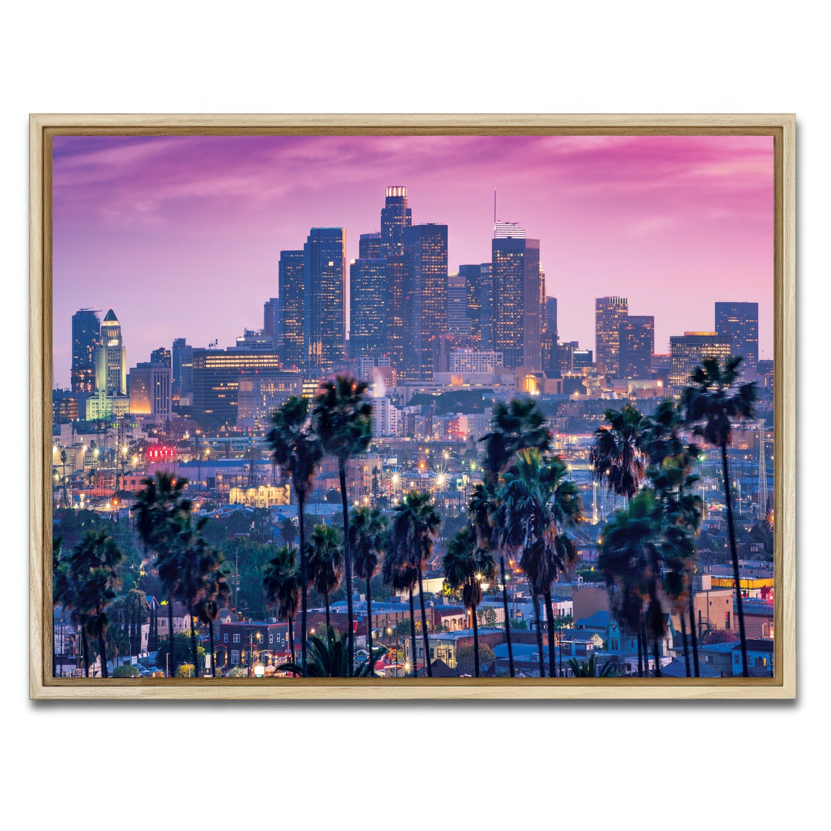 AUTO-MOCKUP WHITE | LA Palm Tree Sunset | 1 Piece | Natural Framed Canvas | group=4x3