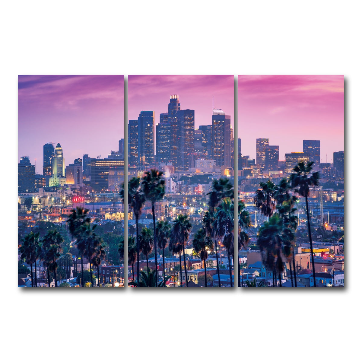 AUTO-MOCKUP WHITE | LA Palm Tree Sunset | 3 Piece | Gallery Wrap Canvas | group=12x24