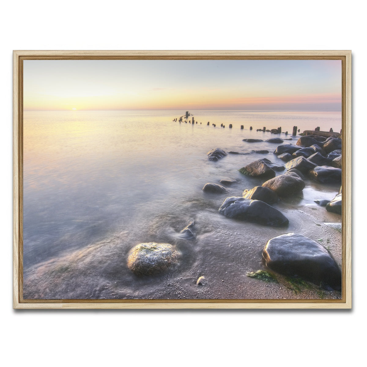 AUTO-MOCKUP WHITE | Lake Michigan Shore at Sunrise | 1 Piece | Natural Framed Canvas | group=4x3
