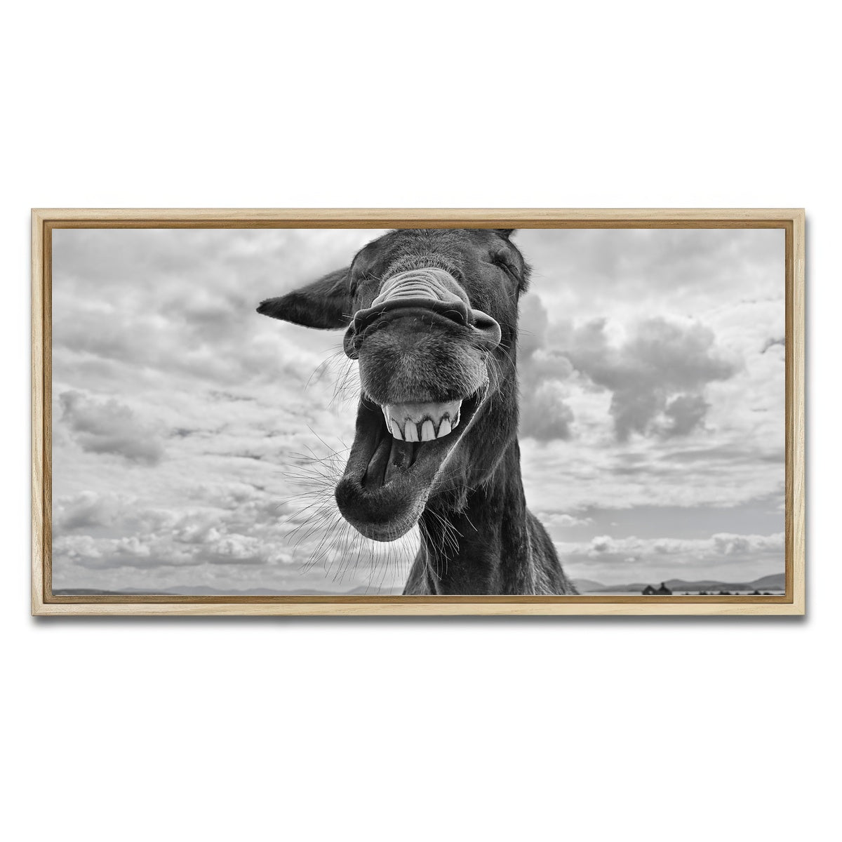 AUTO-MOCKUP WHITE | Laughing Donkey | 1 Piece | Natural Framed Canvas | group=2x1