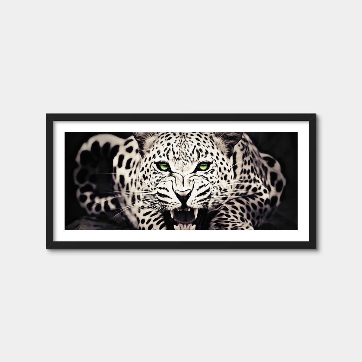 AUTO-MOCKUP WHITE | Leopard with Green Eyes | 1 Piece | Black Framed Print | group=2x1