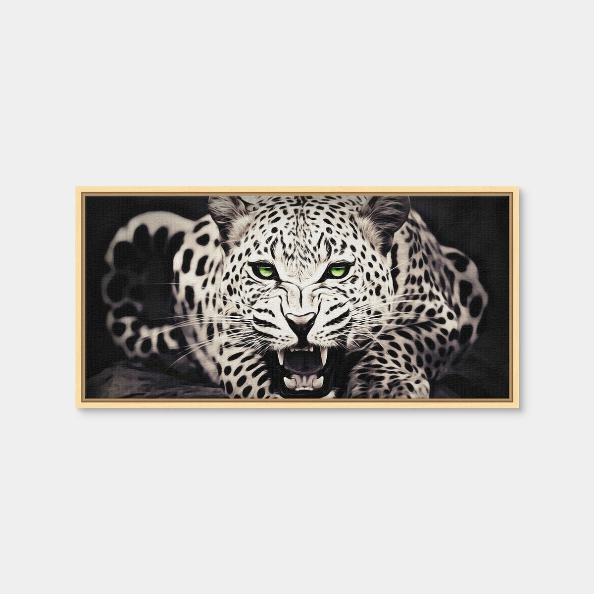 AUTO-MOCKUP WHITE | Leopard with Green Eyes | 1 Piece | Natural Framed Canvas | group=2x1