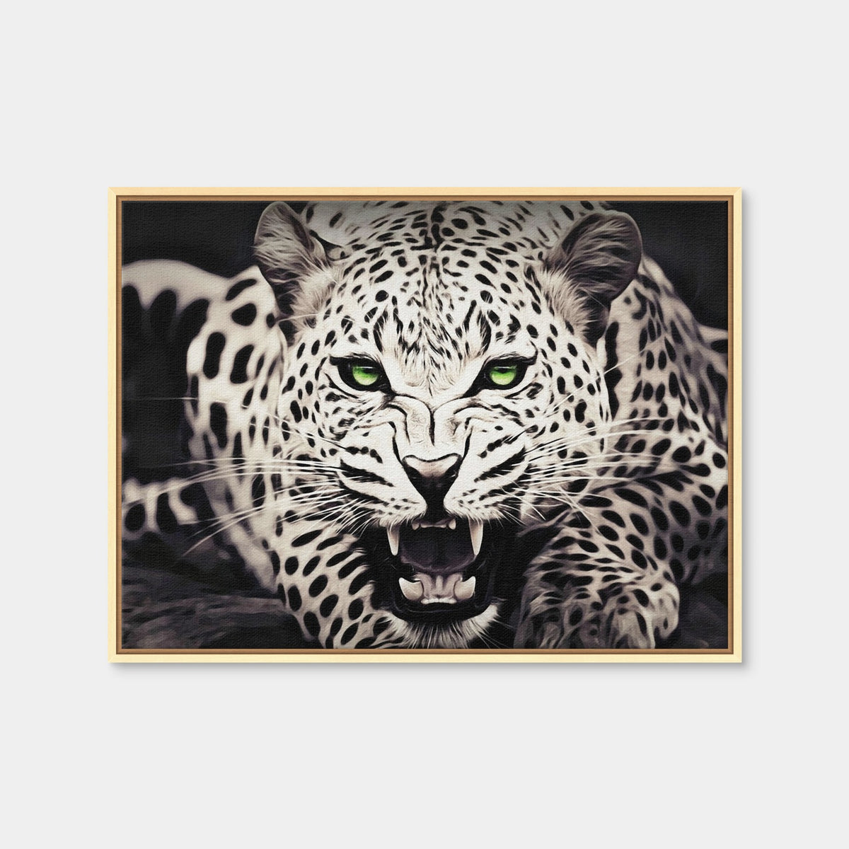 AUTO-MOCKUP WHITE | Leopard with Green Eyes | 1 Piece | Natural Framed Canvas | group=4x3