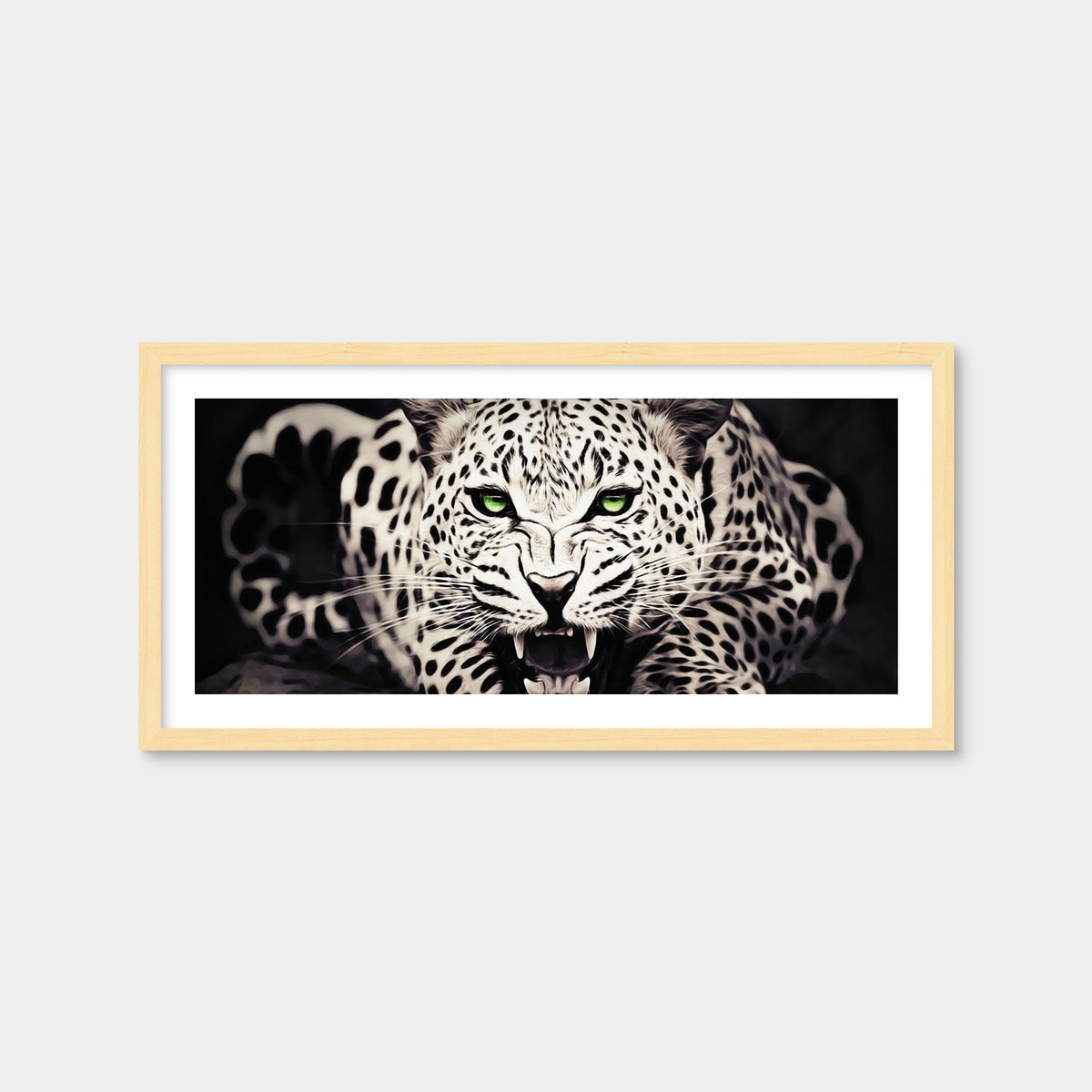 AUTO-MOCKUP WHITE | Leopard with Green Eyes | 1 Piece | Natural Framed Print | group=2x1