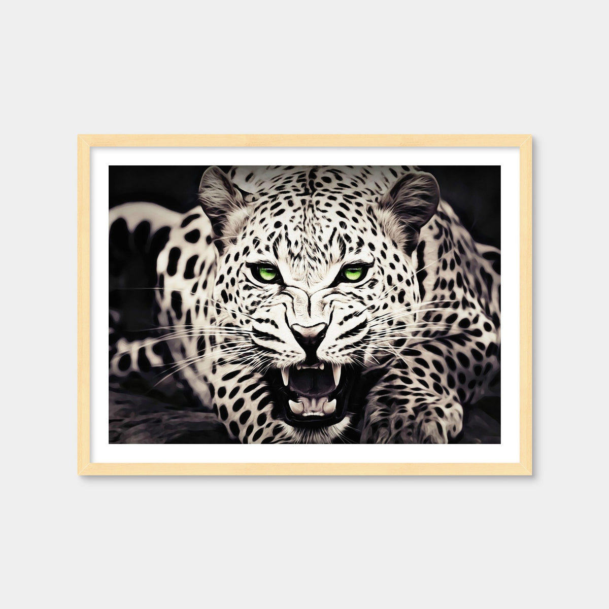 AUTO-MOCKUP WHITE | Leopard with Green Eyes | 1 Piece | Natural Framed Print | group=4x3