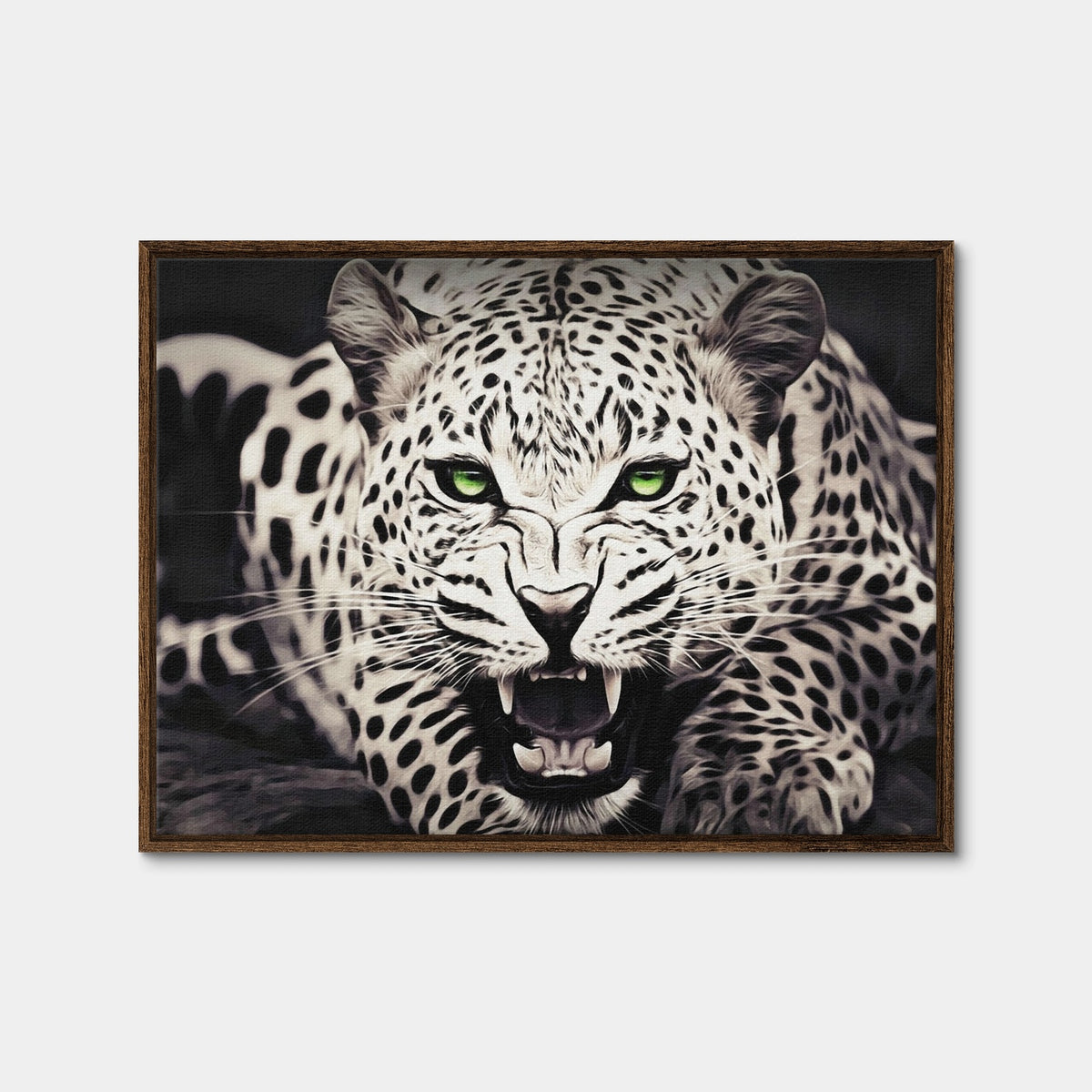 AUTO-MOCKUP WHITE | Leopard with Green Eyes | 1 Piece | Walnut Framed Canvas | group=4x3