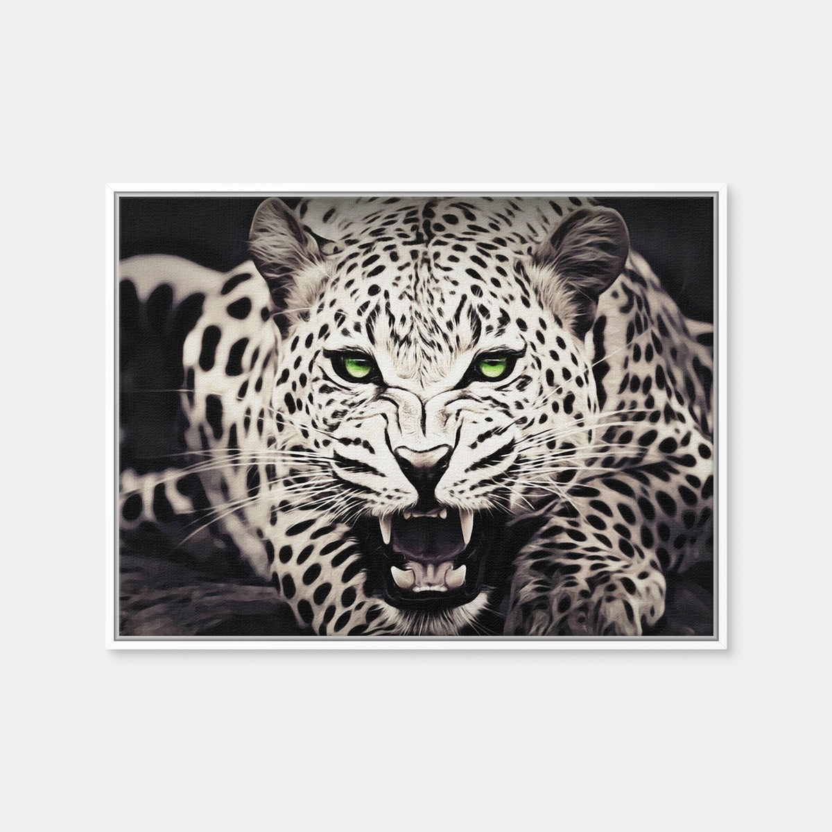 AUTO-MOCKUP WHITE | Leopard with Green Eyes | 1 Piece | White Framed Canvas | group=4x3