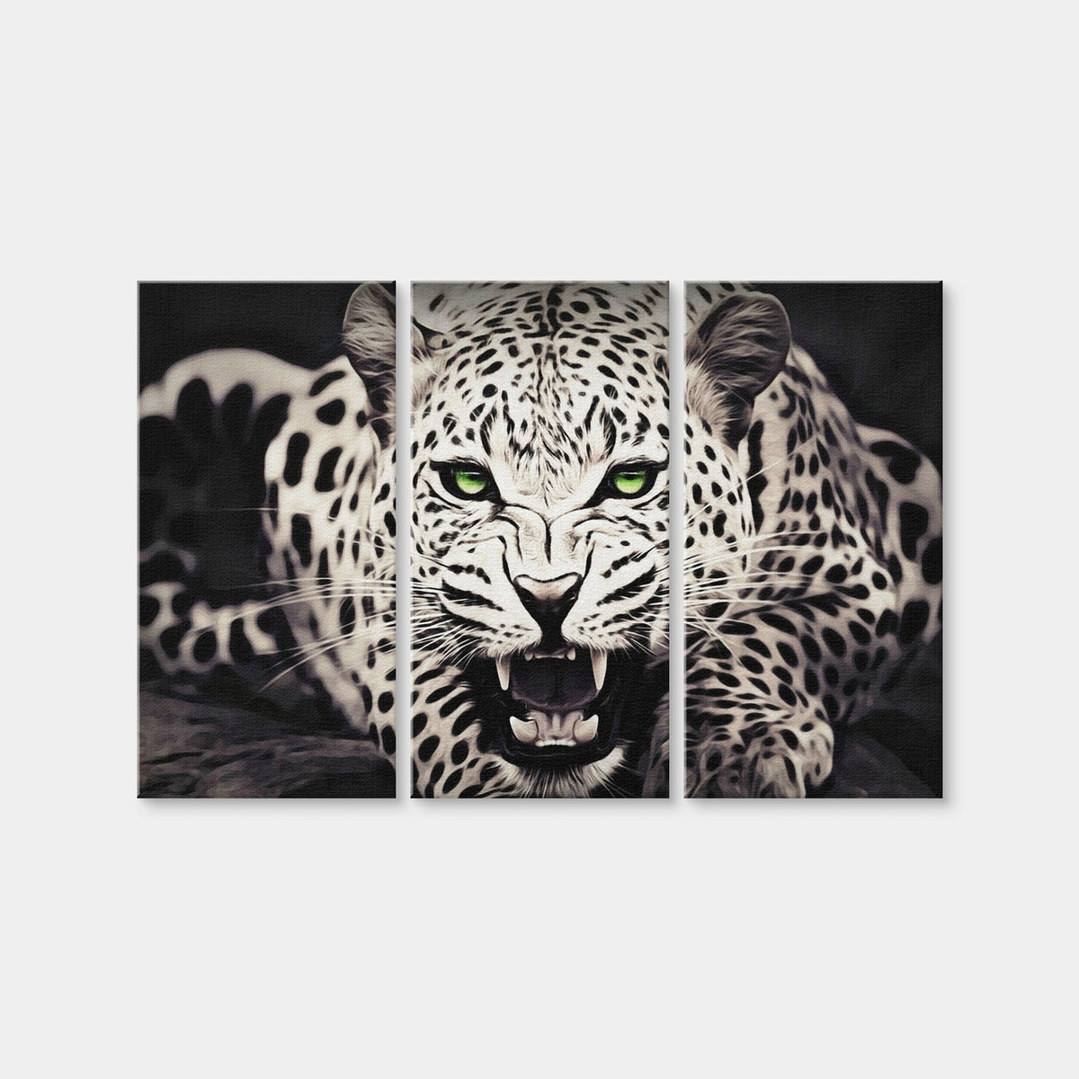 AUTO-MOCKUP WHITE | Leopard with Green Eyes | 3 Piece | Gallery Wrap Canvas | group=12x24