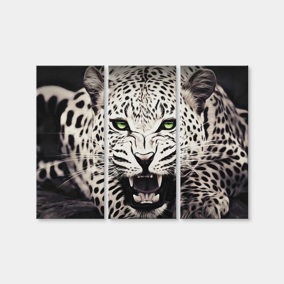 AUTO-MOCKUP WHITE | Leopard with Green Eyes | 3 Piece | Gallery Wrap Canvas | group=8x18