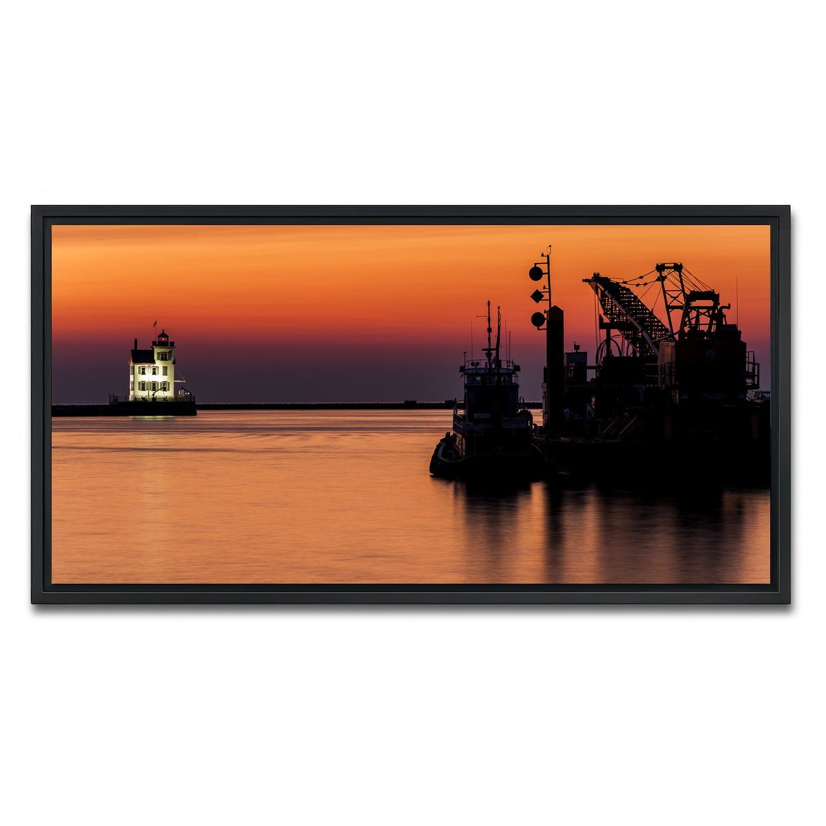 AUTO-MOCKUP WHITE | Lorain Harbor Lighthouse Sunset | 1 Piece | Black Framed Canvas | group=2x1