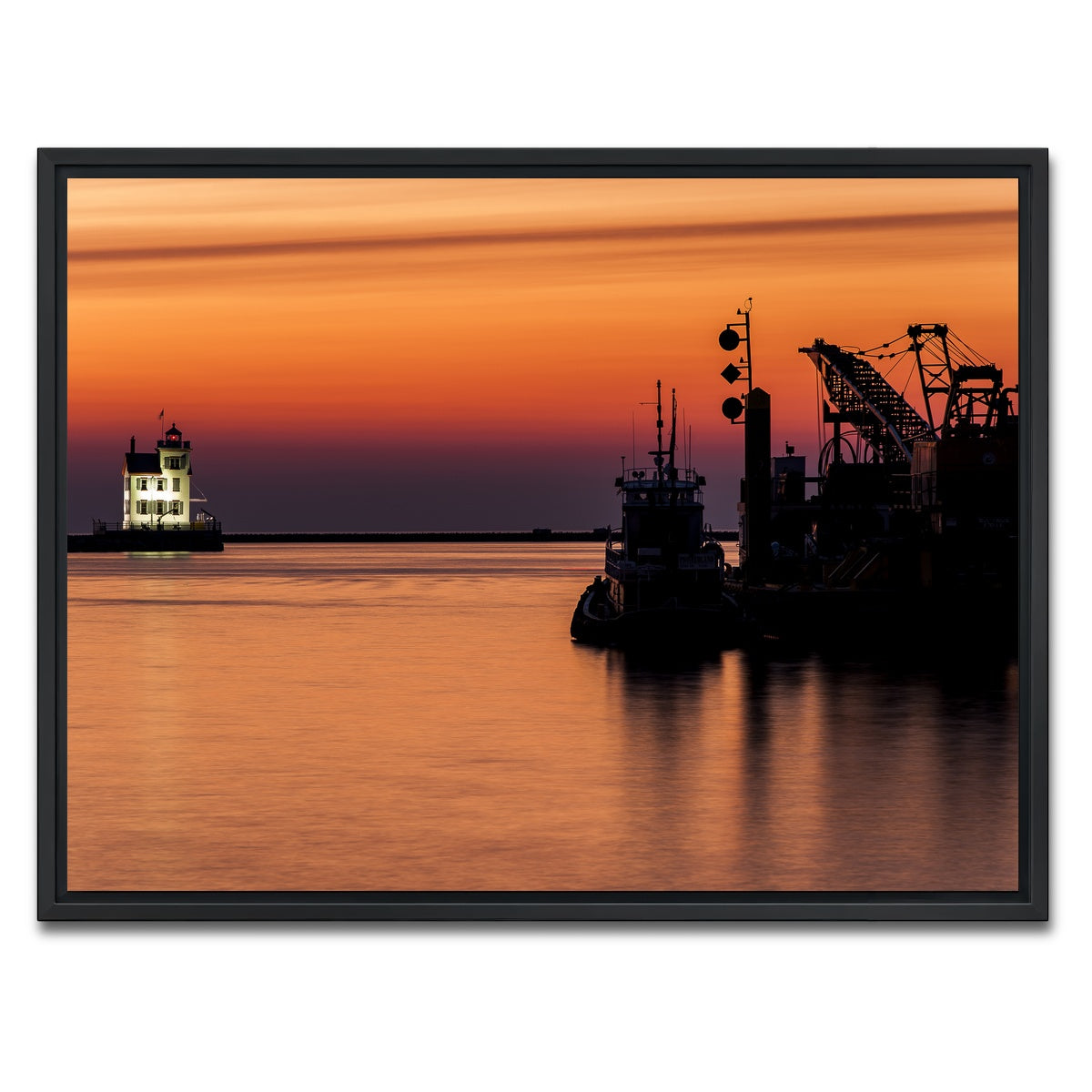 AUTO-MOCKUP WHITE | Lorain Harbor Lighthouse Sunset | 1 Piece | Black Framed Canvas | group=4x3