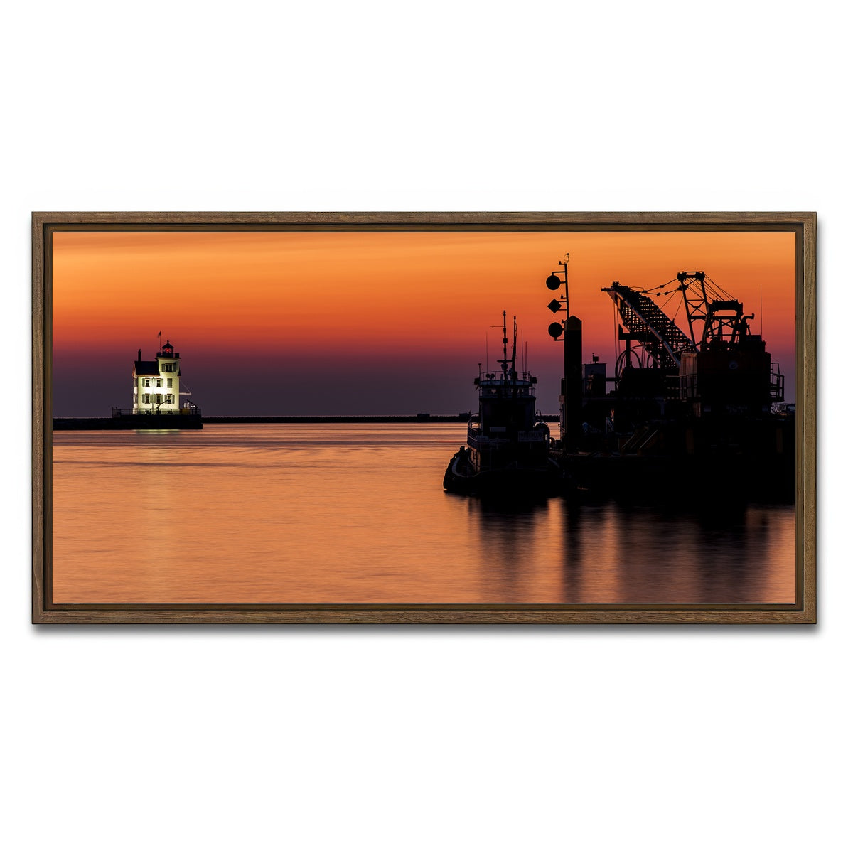 AUTO-MOCKUP WHITE | Lorain Harbor Lighthouse Sunset | 1 Piece | Walnut Framed Canvas | group=2x1