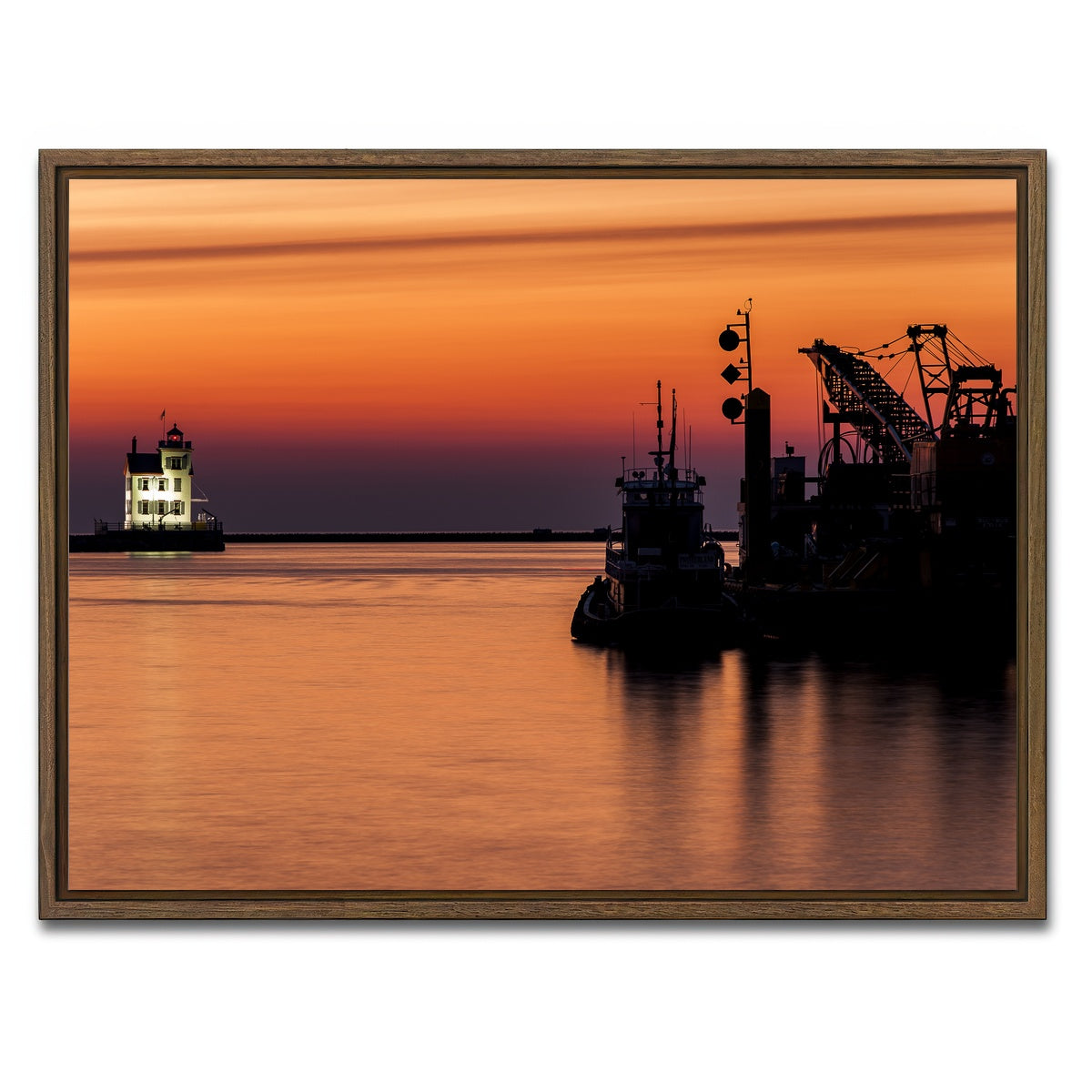 AUTO-MOCKUP WHITE | Lorain Harbor Lighthouse Sunset | 1 Piece | Walnut Framed Canvas | group=4x3