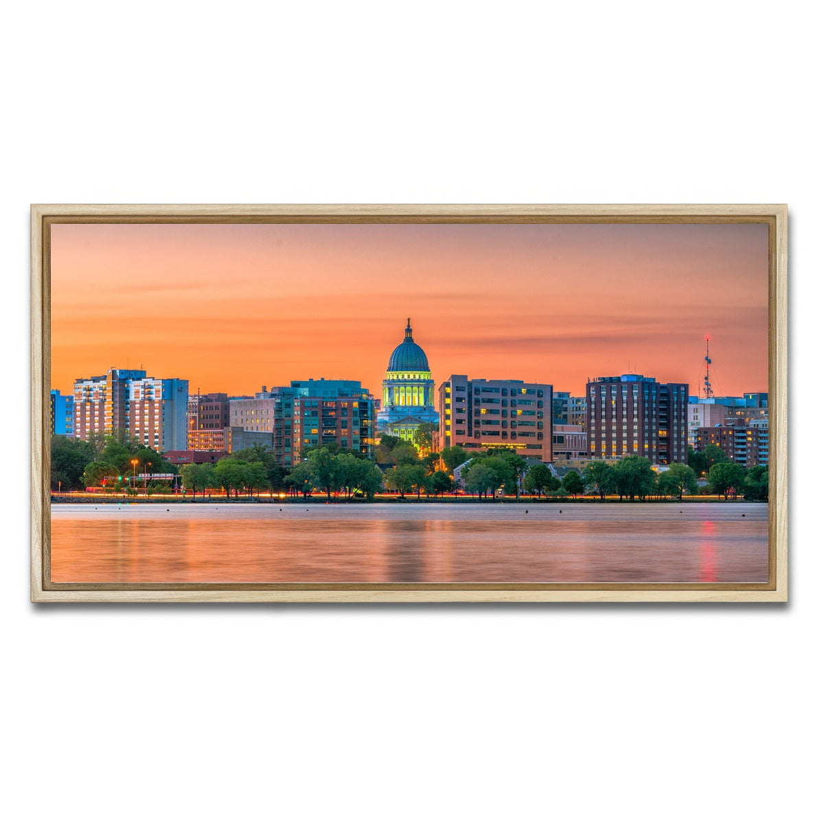 AUTO-MOCKUP WHITE | Madison Skyline At Dusk | 1 Piece | Natural Framed Canvas | group=2x1