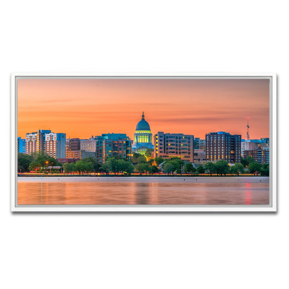 AUTO-MOCKUP WHITE | Madison Skyline At Dusk | 1 Piece | White Framed Canvas | group=2x1