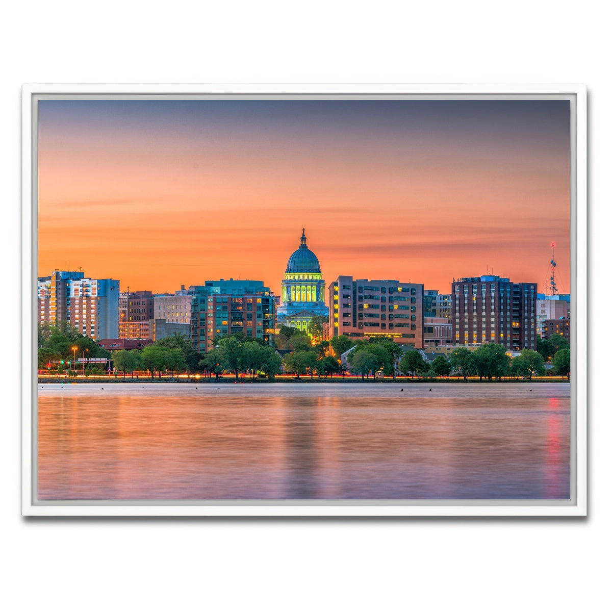 AUTO-MOCKUP WHITE | Madison Skyline At Dusk | 1 Piece | White Framed Canvas | group=4x3