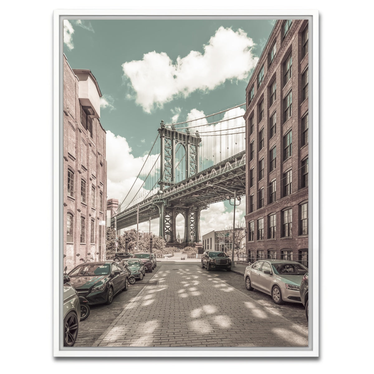 AUTO-MOCKUP WHITE | Manhattan Bridge urban vintage style | 1 Piece | White Framed Canvas | group=3x4