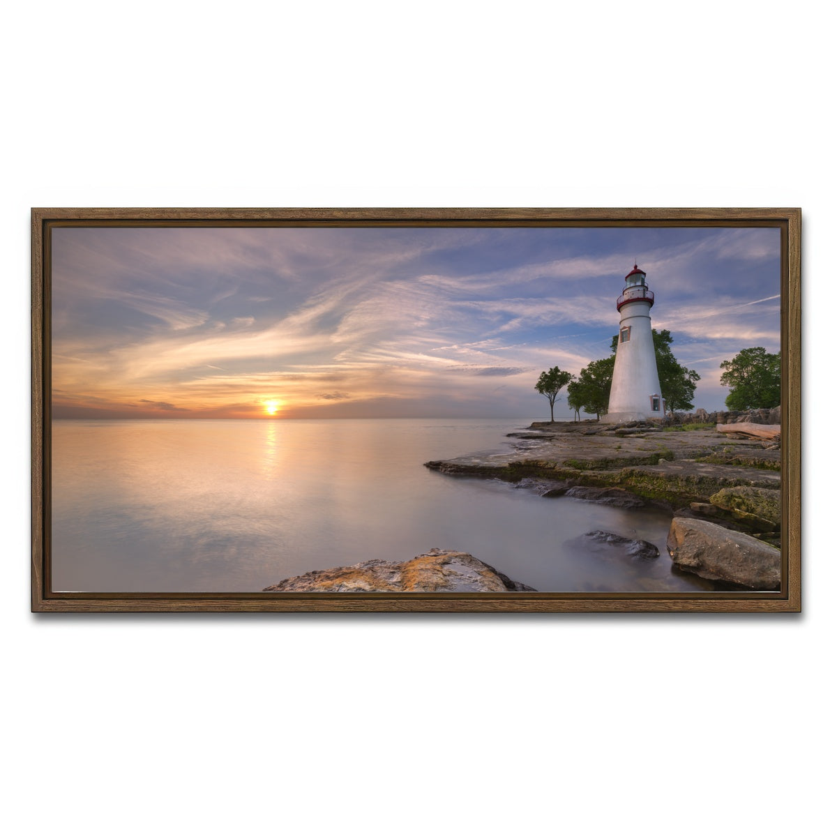 AUTO-MOCKUP WHITE | Marblehead Lighthouse on Lake Erie | 1 Piece | Walnut Framed Canvas | group=2x1