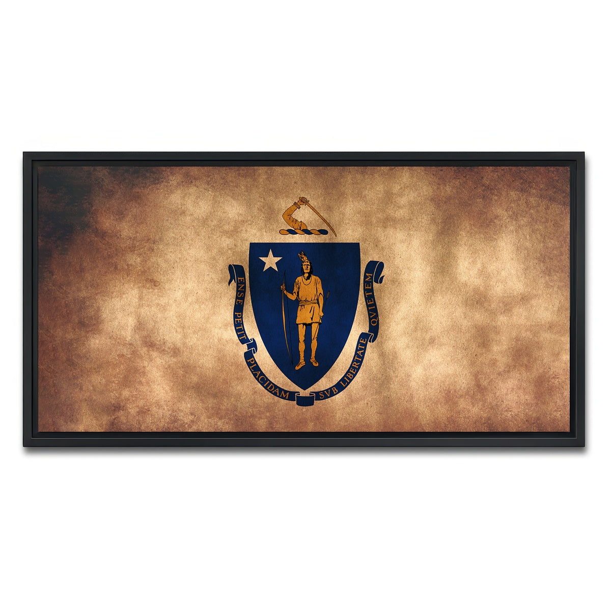 AUTO-MOCKUP WHITE | Massachusetts State Flag Grunge | 1 Piece | Black Framed Canvas | group=2x1