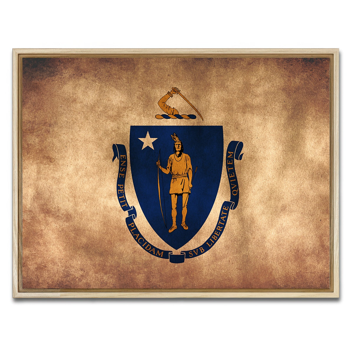 AUTO-MOCKUP WHITE | Massachusetts State Flag Grunge | 1 Piece | Natural Framed Canvas | group=4x3