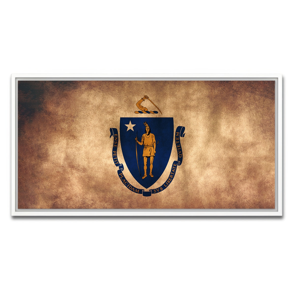 AUTO-MOCKUP WHITE | Massachusetts State Flag Grunge | 1 Piece | White Framed Canvas | group=2x1