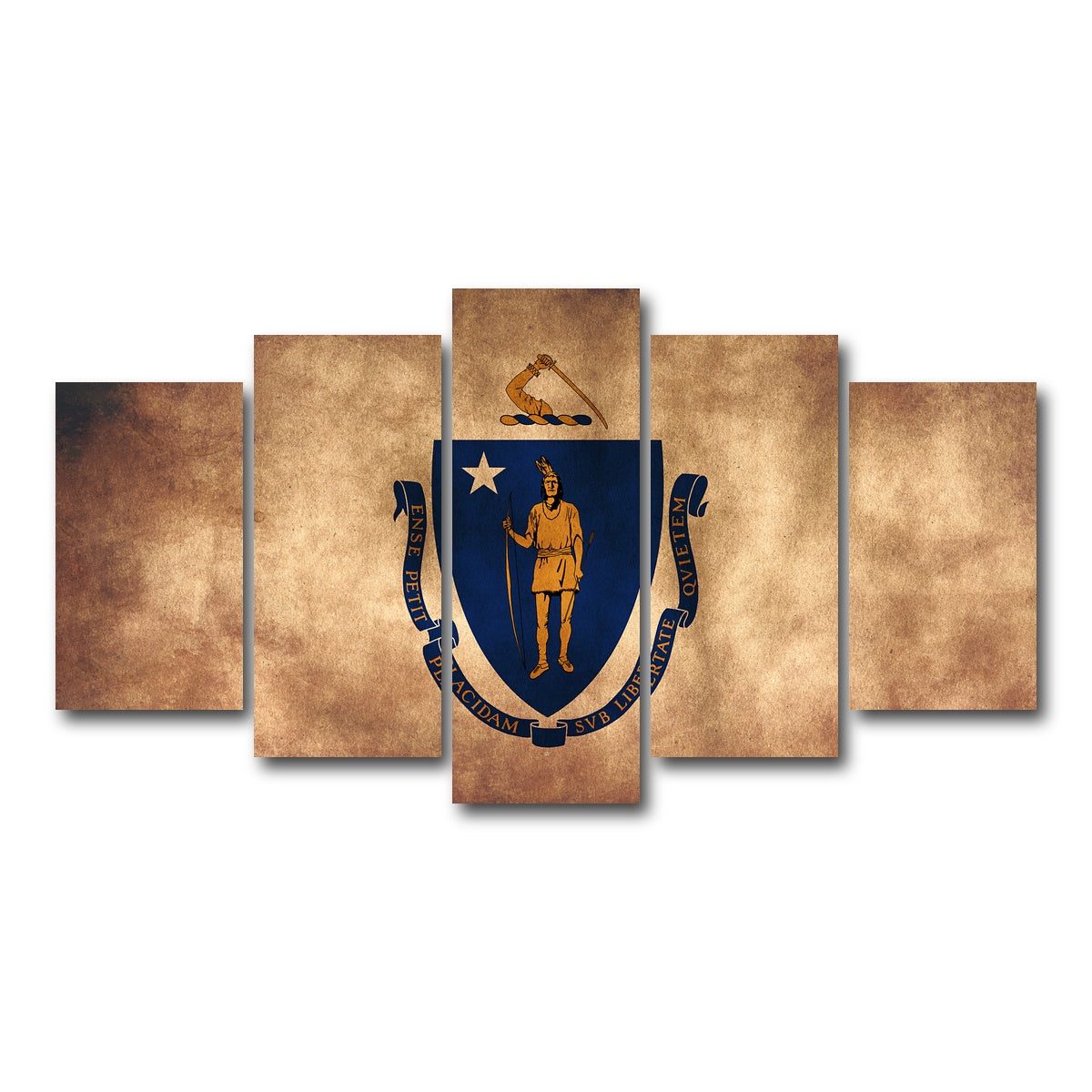 AUTO-MOCKUP WHITE | Massachusetts State Flag Grunge | 5 Piece | Gallery Wrap Canvas | group=5_normal