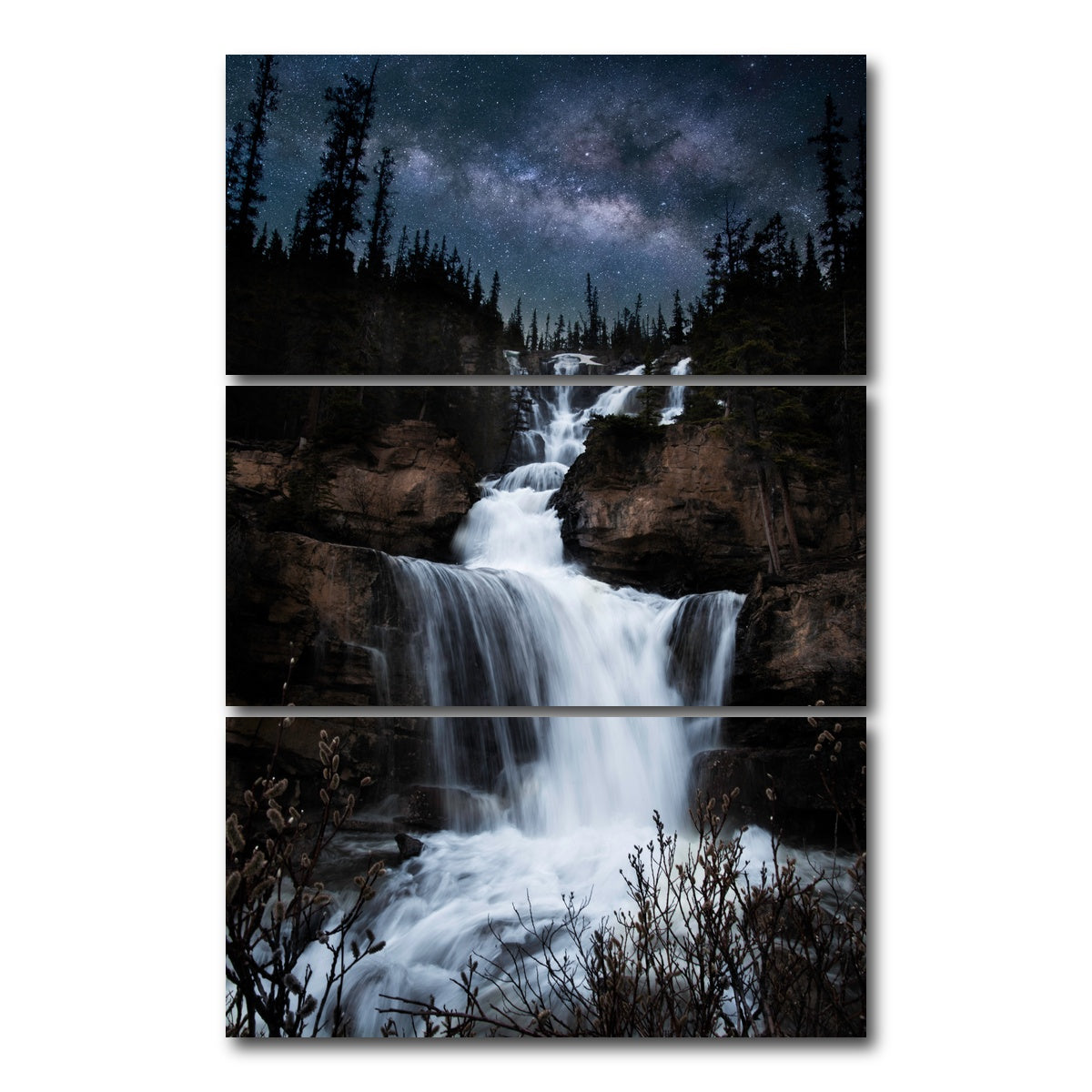 AUTO-MOCKUP WHITE | Milky Way Waterfall | 3 Piece | Gallery Wrap Canvas | group=12x24_stacked