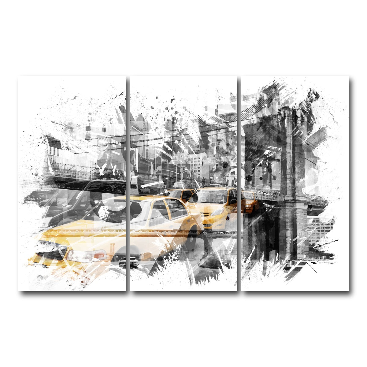 AUTO-MOCKUP WHITE | Modern Art NYC Collage | 3 Piece | Gallery Wrap Canvas | group=12x24
