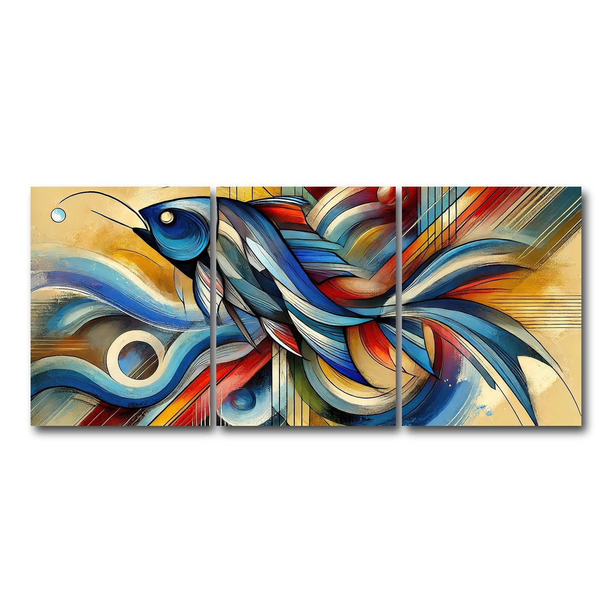 AUTO-MOCKUP WHITE | Modern Fish Art | 3 Piece | Gallery Wrap Canvas | group=18x24