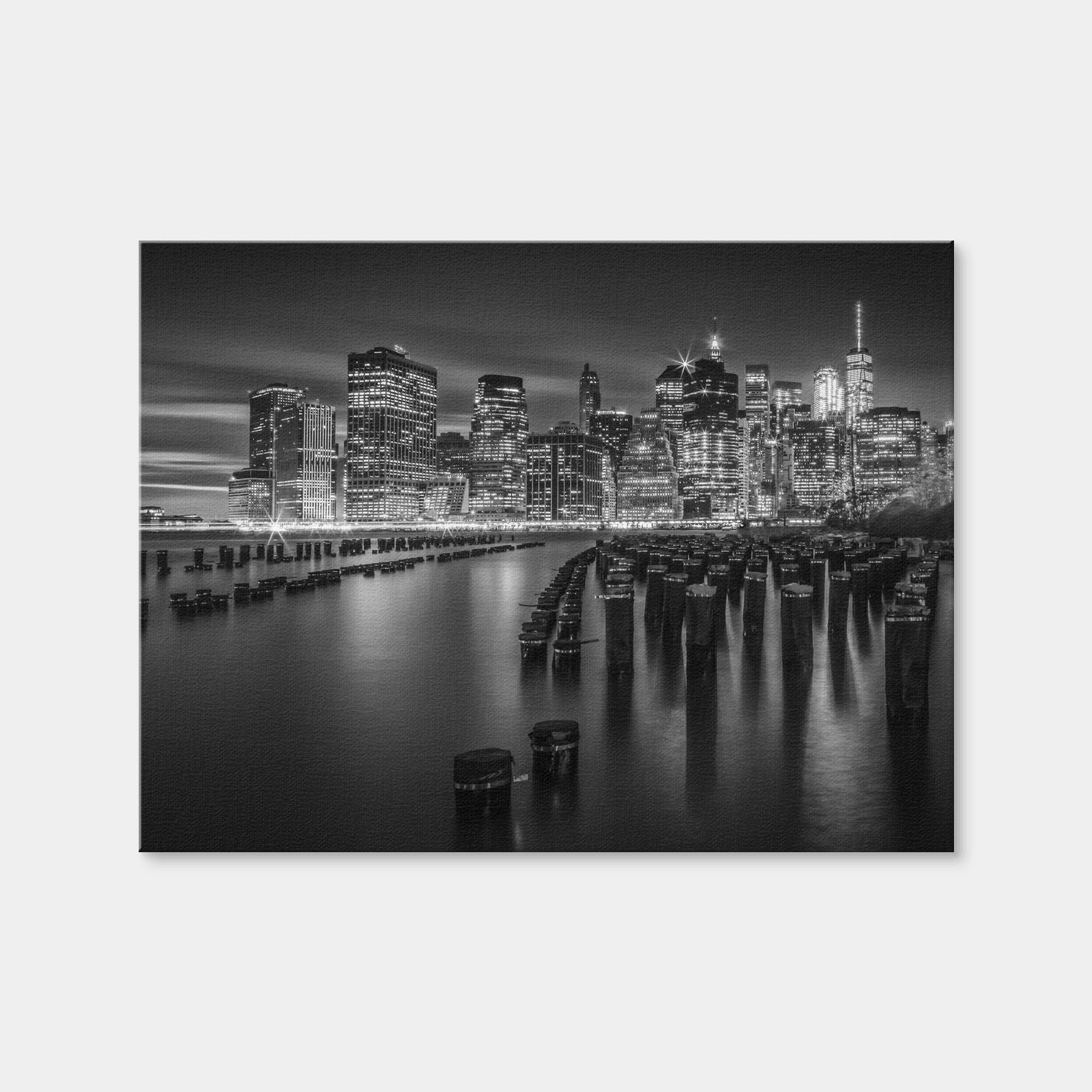 AUTO-MOCKUP WHITE | Monochrome Manhattan Skyline at Sunset | 1 Piece | Gallery Wrap Canvas | group=4x3